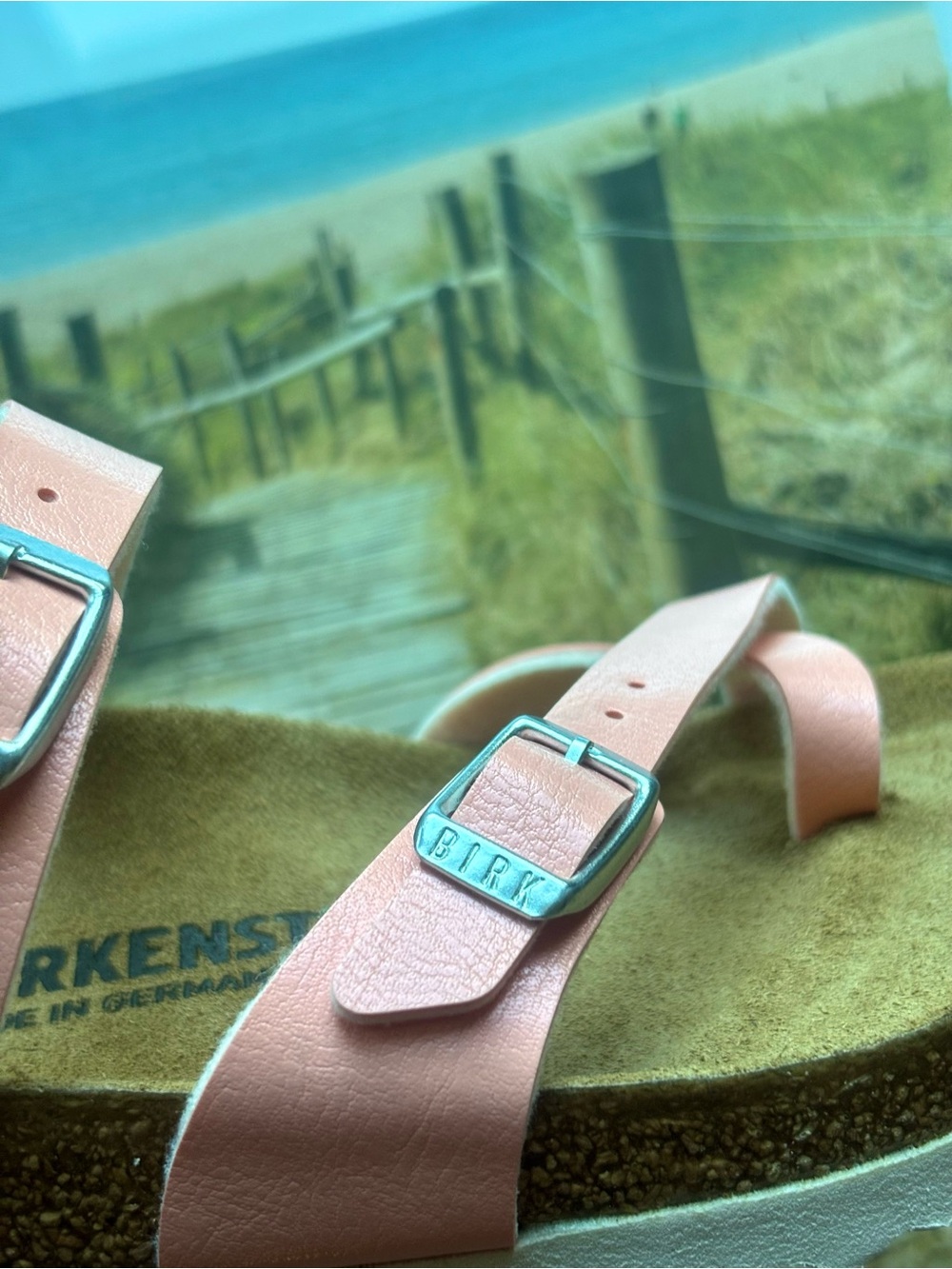 Birkenstock 💅🌴 MAYARI Coral Peach Birko Flor Leather Sandals Slides 5.5 6 36 NEW - Picture 2 of 7